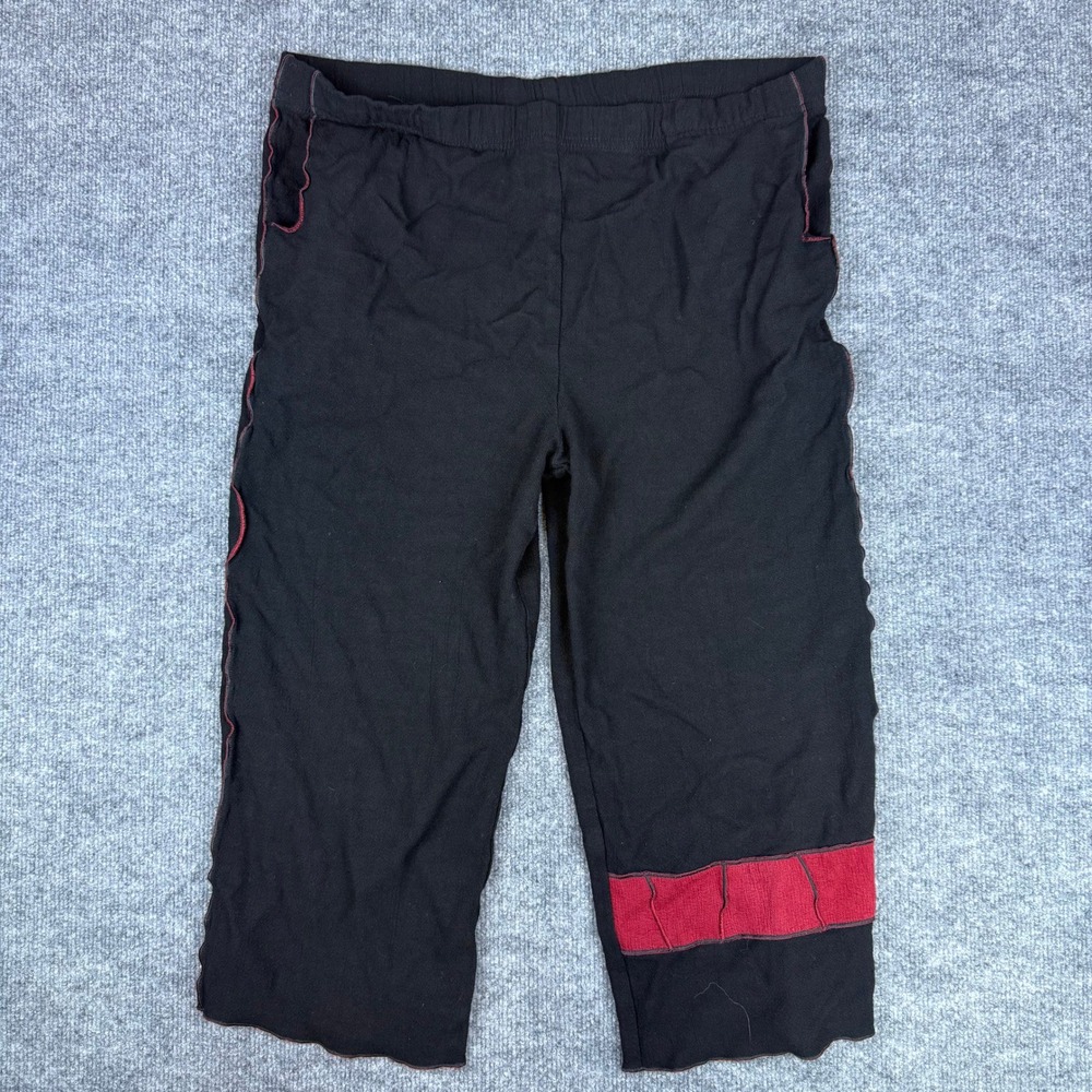 Xiao Black Red Trim‎ Cropped Pull On Pants Casual Women's Elastic Waist Capri